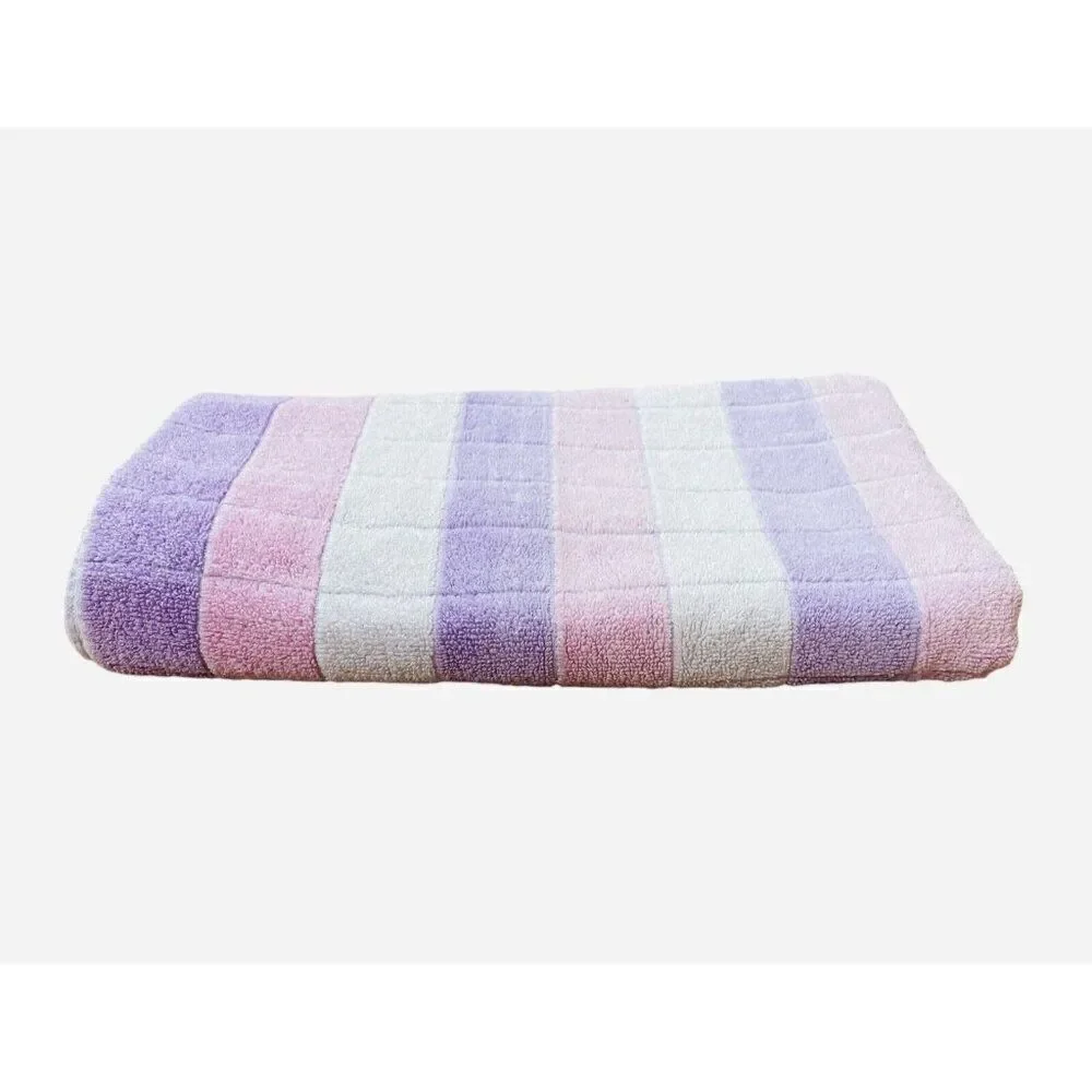 Vintage 1960s St Michael Purple Pink White Cotton Bath Towel 50 x 26 Stripes MCM